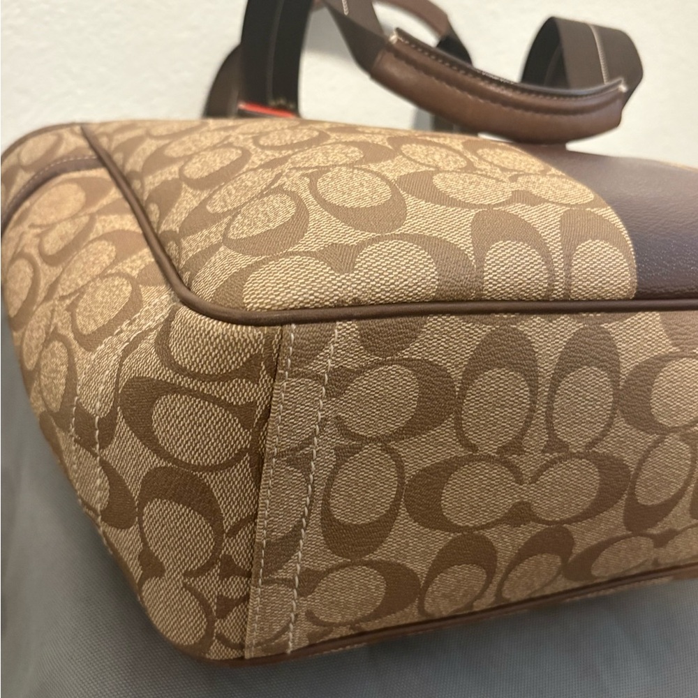 Coach Signature Canvas Tote in Brown, Tan and Red Accent - Picture 8 of 11
